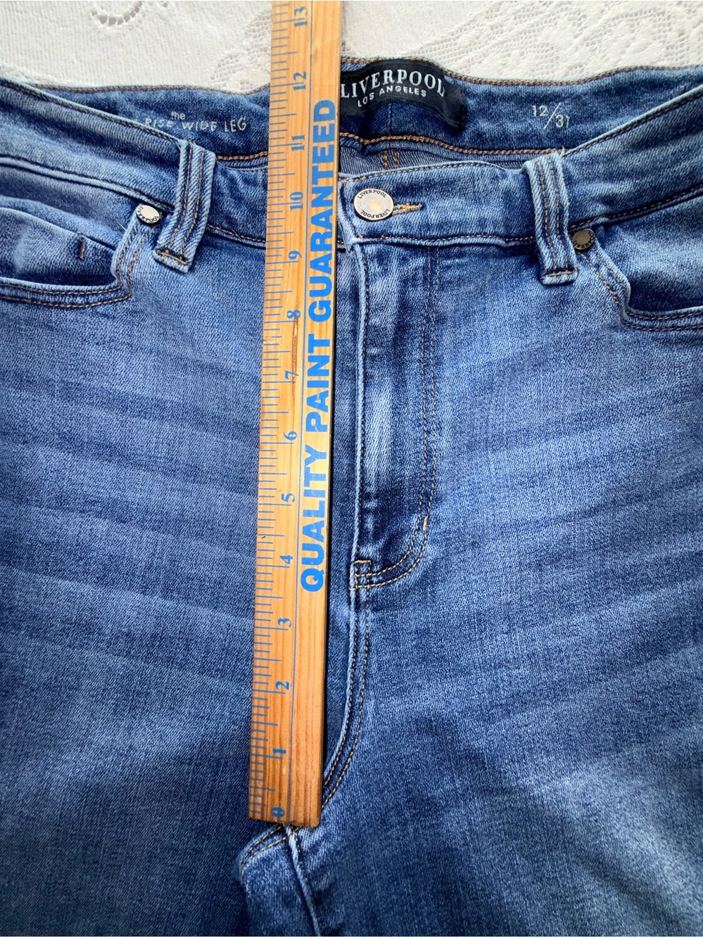 Liverpool woman’s high-rise Wide-Leg raw hem cropped Jeans in Dark‎ Blue 12/31 - Picture 10 of 16